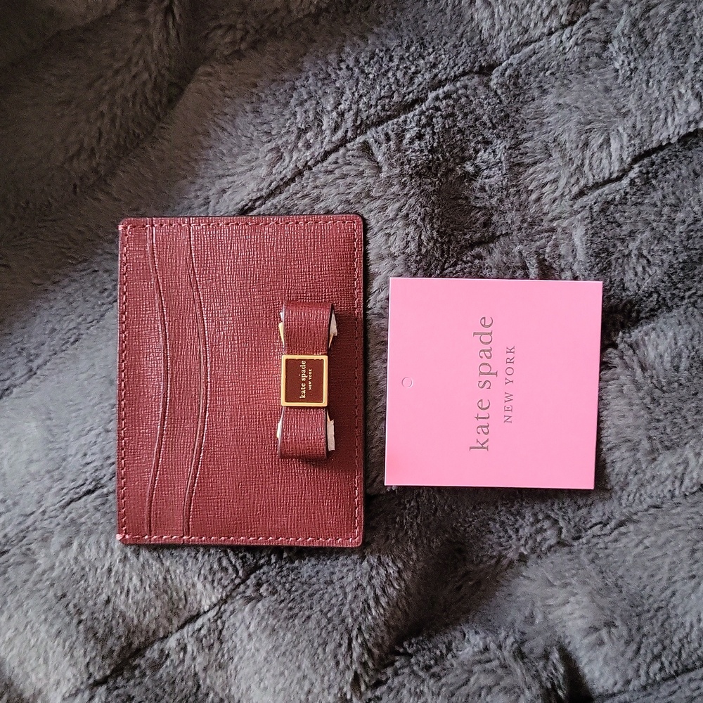NWOT Kate Spade Morgan Bow Embellished Saffiano Leather Autumnal Red Card Holder